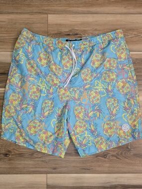 Brooklyn Cloth Teal Pineapple Print Swim Trunks